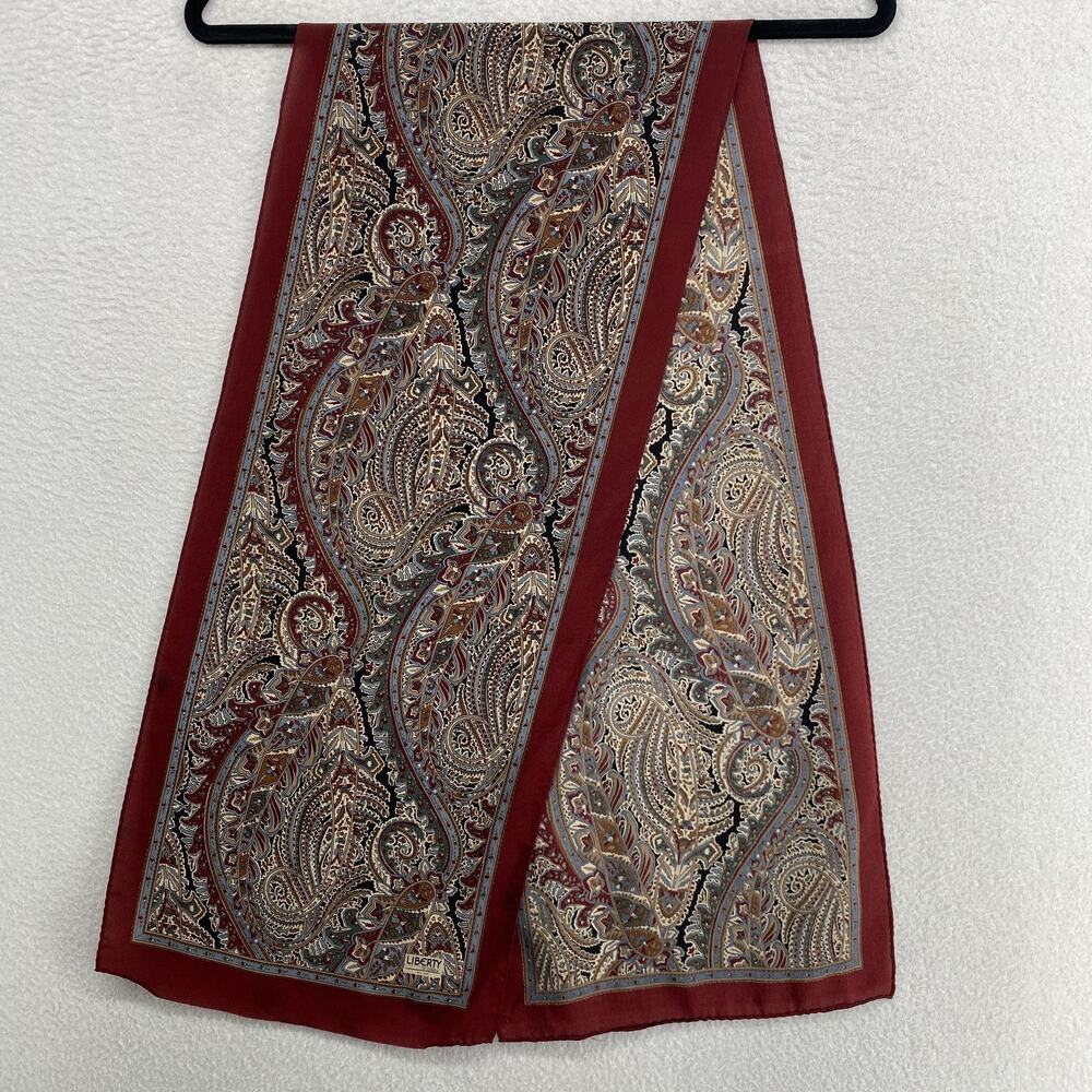 LIBERTY OF LONDON Scarf Silk Crepe Paisley Hand Rolled Rectangular Red VTG